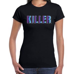 Killer t-shirt zwart met paarse/blauwe letters voor dames - fun tekst shirts / grappige t-shirts L