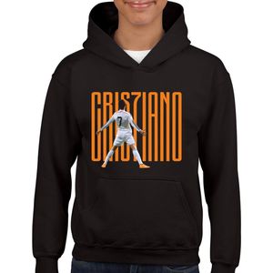 Cristiano - Kinder Hoodie - Zwart text blauw - Maat 134/140 - Hoodie - leeftijd 9 tot 10 jaar - rugnummer 7 - Cadeau - hoodie Cadeau - Voetbal - Zwarte Hoodie