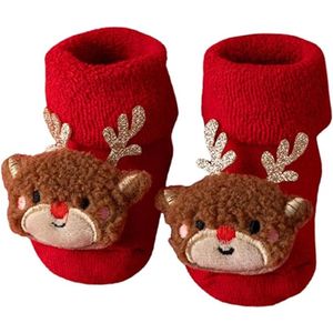 Extra dikke wintersokken met fleecevoering voor baby's jonger dan 1 jaar (zool van 8,5 cm) - Katoenen sokken met kerstthema - 3D-kerstlogo-ontwerp - Antislipvloersokken om te slapen - Maat B