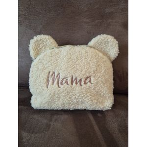 ecru teddy toilettas/etui beer voor mama/moederdag cadeau