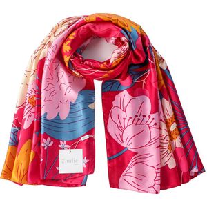 Emilie scarves - sjaal - lang - silky feeling - bloemenprint - fuchsia roze