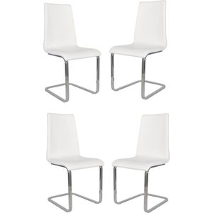 Tommychairs Berlin - Eetkamerstoelen - Set van 4 - Chroom & Wit - Kunstleer
