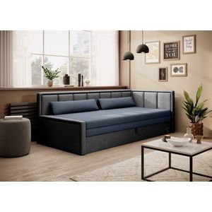 Fulgeo P - Sleepking - Sofa Bed -Vouwbank - Slaapbank - Met opbergruimte - Voor beddengoed - Marineblauw / Grijs - Chenille - Jeugd - Slaapgedeelte 150 x 200 cm - Maxi Maja