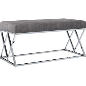 Bankje - grijs - antraciet - zilver onderstel - velvet - fluwelen stof - roestvrijstalen standaard - modern - elegant - duurzaam - compact - halbankje - standaard met gekruist ontwerp - 97 x 44 x 46 (L x B x H) - zitvermogen 110 kg