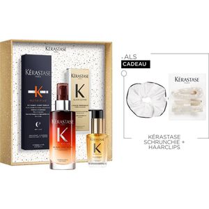 Kérastase Nutritive & Elixir Ultime Geschenkset + 2 Cadeaus - Nutritive Night Serum 90ml & Elixir Haarolie 30ml + Scrunchie & Haarclips Cadeau - Met Camelia & Arganolie - Anti-Frizz, Glans & Voeding - Giftset Vrouw