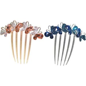 Strass haarkam set met vlinders en bloemen - Elegante haarsieraden voor bruiloften en feesten