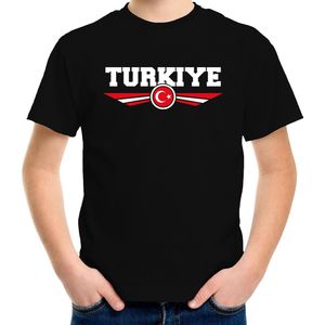 Turkije / Turkiye landen t-shirt met Turkse vlag zwart kids - landen shirt / kleding - EK / WK / Olympische spelen outfit 122/128