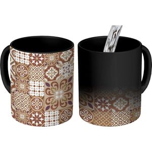 Magische Mok - Foto op Warmte Mokken - Koffiemok - Bloemen - Figuren - Vintage - Bruin - Design - Magic Mok - Beker - 350 ML - Theemok
