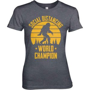 Dames Fun Tshirt -L- Social Distancing World Champion Grijs