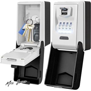 Mrs. Jones Wall Mounted Key Lock Box with Light Up Dial 4 Digit Combination Lock Box Large Key Storage Waterproof Security - Outdoor Key Safe - Key Storage Box .