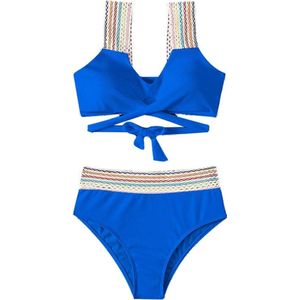 Hoge Taille Bikini Tropic - Blauw - Mode Dames Zwemkleding - Badpak