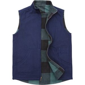 Omkeerbaar Casual Vest voor Heren - Flanel en Fleece Gevoerd - Perfect voor Outdoor Activiteiten, Werk, Safari, Vissen en Reizen - Donkerblauw, XXL