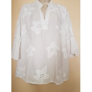 Dames blouses met bewerking effen wit One size 38/42