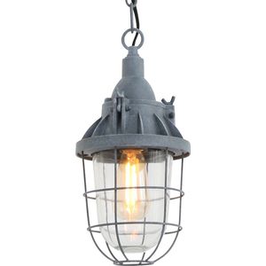 Industriële hanglamp Ebbe | 1 lichts | grijs | glas / metaal | in hoogte verstelbaar tot 156 cm | Ø 17 cm | eetkamer / woonkamer lamp | modern design