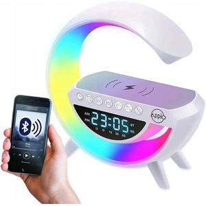 LED wekker - Wit - Met 7 modi sfeerverlichting - Ondersteunt draadloos opladen voor mobiele telefoons - Bluetooth-luidsprekerfunctie - 800 mAh