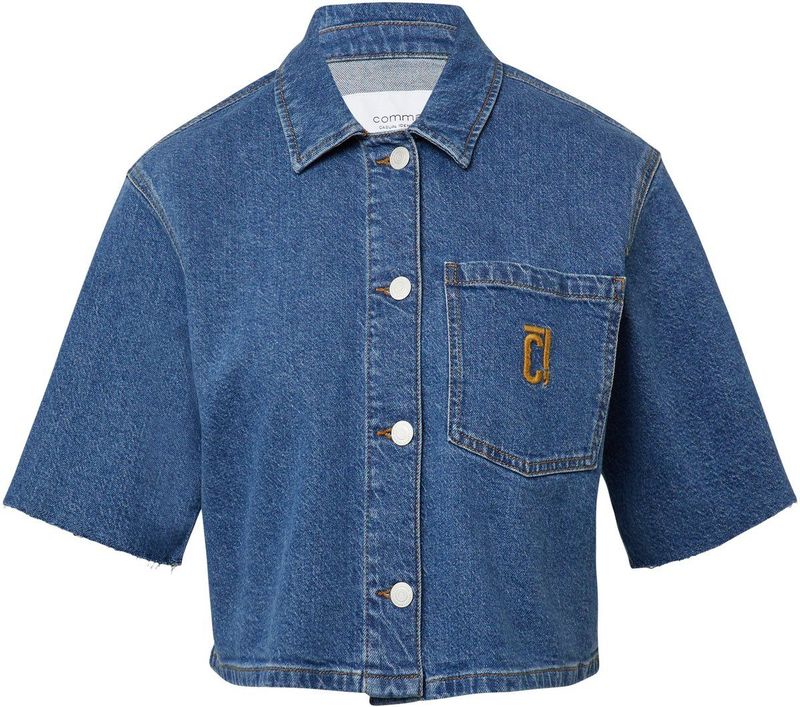 comma - Blouse - Denim - Cropped - Korte Mouwen