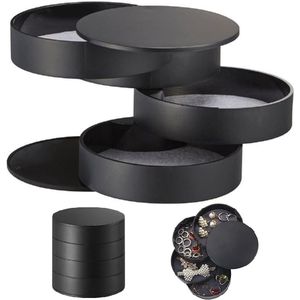 Sieraden Opslagdoos, Kleine Sieraden Opslagdoos voor Vrouwen Sieraden, 4-Layer Roterende Sieraden Tray Box met Deksel voor Armbanden, Ringen, Armbanden met Zwart