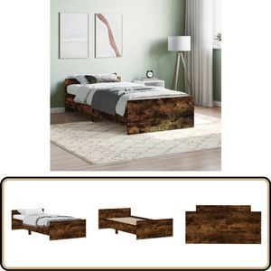 vidaXL Bedframe - Hout - 90x200 cm - Gerookt Eiken Bed Frame - Houten Bedframe - Tweepersoons Bedframe - Gerookt Eiken - Bedbank