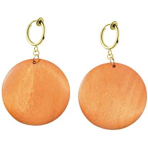 Klem -oorbellen -hout -oranje- 7 cm- Geen gaatje- Charme Bijoux