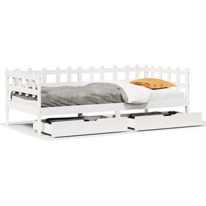 vidaXL - Slaapbank - met - lades - 90x200 - cm - massief - grenenhout - wit