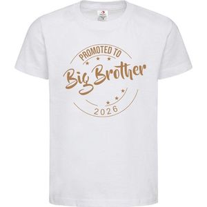 Shirt Aankondiging zwangerschap Promoted to Big Brother 2026 | korte mouw | Wit/cappuccino | maat 98/104 zwangerschap aankondiging bekendmaking Baby big bro brother Grote Broer