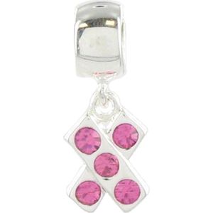 Quiges - 925 - Zilveren - Bedels -Sterling zilver - Beads - X Hanger met Roze Zirkonia Hanger Kraal Charm - Geschikt – voor - alle bekende merken - Armband Z403