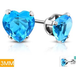 Aramat jewels ® - Zirkonia zweerknopjes hartje 3mm oorbellen zee blauw chirurgisch staal
