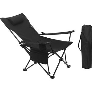 Instinct® Campingstoelen – Outdoor Stoel met Hoofdsteun, Bekerhouder en Draagtas voor Vissen, Picknick en Strand - zwart