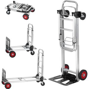 Aluminium Transportwagen 2-In-1 - Ombouwbaar - Capaciteit 181 Kg - Opvouwbaar Met Rubberen Wielen - Geschikt voor Fabrieks-, Thuiswerkvervoer