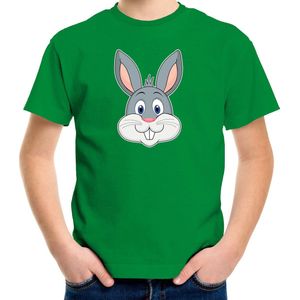 Cartoon konijn t-shirt groen voor jongens en meisjes - Kinderkleding / dieren t-shirts kinderen 110/116