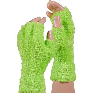 Apollo - Zachte handschoenen vingerloos fluor groen one size - Vingerloze handschoenen kinderen - Carnaval - Party - Feestartikelen