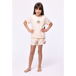 Woody Meisjes-Dames Pyjama geel-roze streep - maat 152/12J