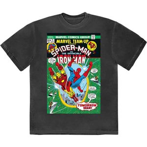 Marvel SpiderMan - Spiderman & Iron Man Comic Cover Heren T-shirt - L - Zwart