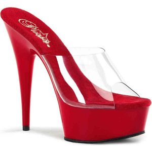 Pleaser - DELIGHT-601 Muiltjes met hak - US 7 - 37 Shoes - Rood/Transparant