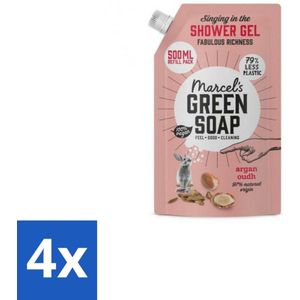 Marcel's Green Soap - Shower Gel - Navulling - Argan & Oudh - Krachtige werking - 500 ml - Voordeelverpakking - 4 stuks