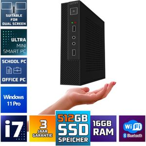GMR Ultra mini Smart Computer met snelle Intel i7 - Business Office Desktop | 16GB RAM | 512GB SSD | USB3 | Windows 11 PRO | WiFi + Bluetooth | Incl. VESA bevestiging | Geschikt voor 2 schermen | 3 Jaar garantie | Direct klaar voor gebruik