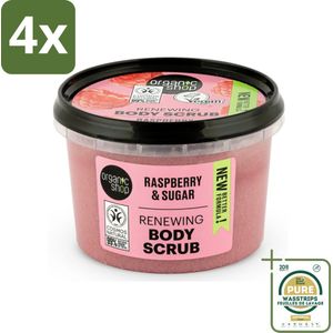 Organic Shop - Organic Raspberry & Sugar Body Scrub - Verfrissend en Peeling - 250 ml - Voordeelverpakking - 4 stuks - Lichaamspeeling - Natuurlijke peeling