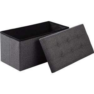 BukkitBow - Opvouwbare Linnen Opbergpoef - Kubus Opbergkist (76X37,5CM) - Donker Grijs