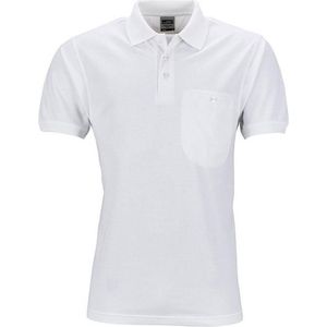 James and Nicholson Heren Werkkleding Polo Pocket Shirt (Wit)