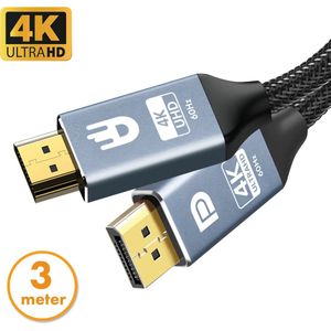 Drivv. Premium Displayport naar HDMI Kabel - 4K 60hz - Nylon - 3 meter - Grijs