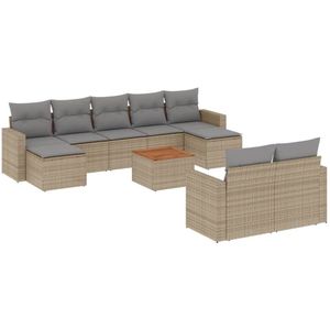 vidaXL 10-delige Loungeset met kussens poly rattan beige - Loungeset - Loungesets - Tuinset - Tuinbank