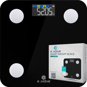 e.volve - Personenweegschaal - Zwart - Slimme Weegschaal met Lichaamsanalyse - Kleurenscherm