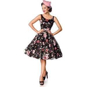 Belsira - Vintage Flower Swing jurk - 3XL - Zwart/Roze