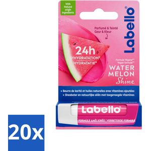 20 x Labello Lippenbalsem Blister Watermelon Shine 4.8 gr - Lippenbalsem - Hydratatie - Glans - Watermeloen - Sheaboter