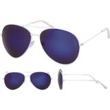 Politiebril wit met blauwe glazen voor volwassenen - Piloten zonnebrillen dames/heren