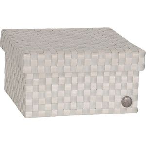 Opbergbox beige geruit patroon met deksel – stevige kunststof mand – decoratieve opbergdoos voor woonkamer, slaapkamer en kantoor - Handed By Cube Basket large
