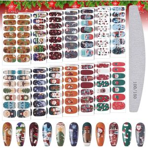 EBANKU Christmas Nail Wraps Self Adhesive, 14 Sheets Nail Polish Stickers Decals with Nail File Deer Snowman Christmas Tree Nail Stickers for Nail Art Design