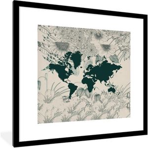 Fotolijst incl. Poster - Wereldkaart - Bloemen - Planten - 40x40 cm - Posterlijst