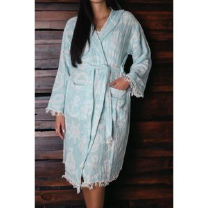 Badjas met Capuchon| Puur katoen | Badjas dames | Badjas heren | Unisex Badjas| Sauna| Unique Patroon | Cadeau| Turkoois