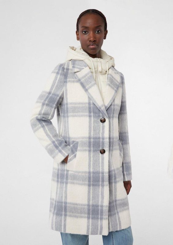 comma - Outdoor-Mantel - Halflange Jas - Ruitpatroon